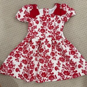Red Floral Bow Detail Girls Dress
